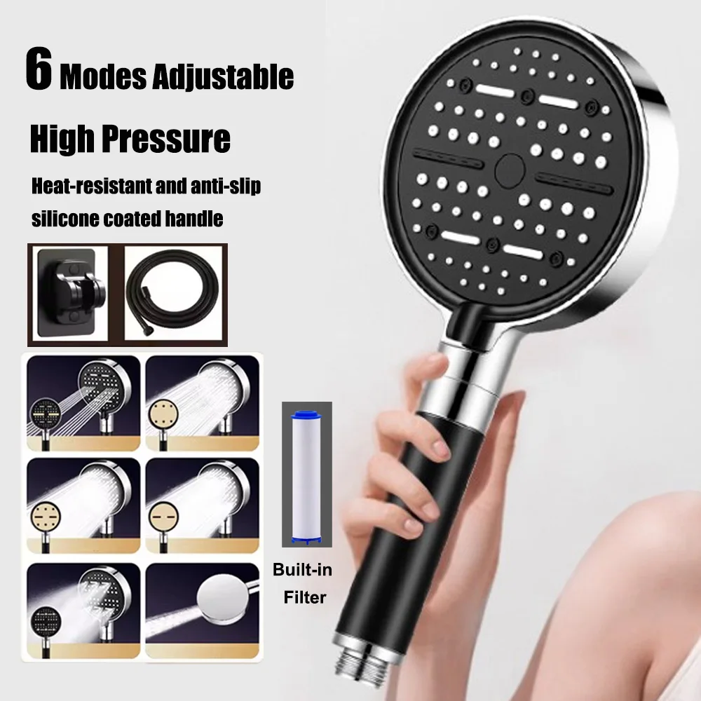 6 Modes High Pressure Water Saving Filter Powerful Shower Head Massage Spa Handheld Showerhead with Filter Bathroom Accessories
