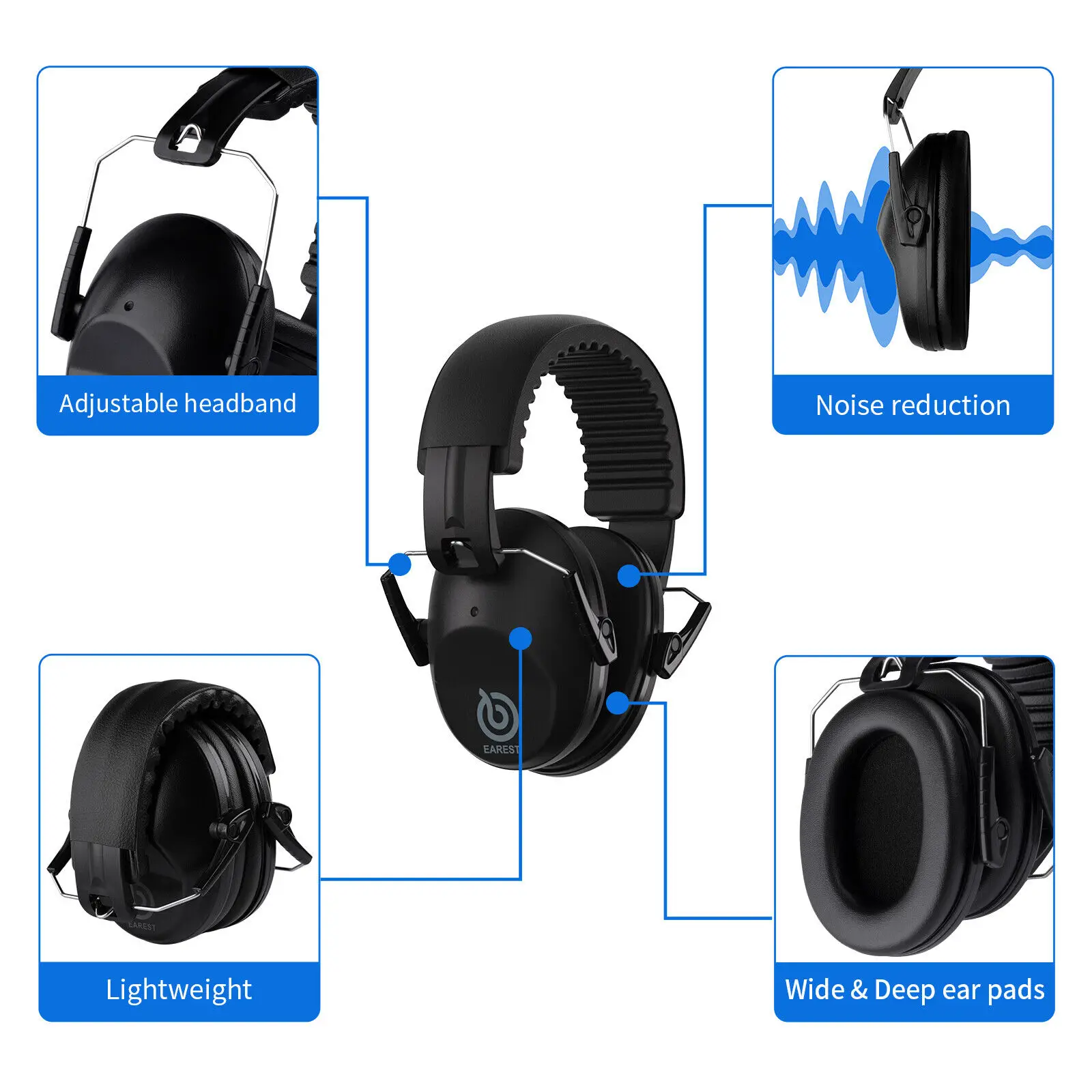 EAREST Protection Ear Muffs Foldable Kids Ear Defenders For Adults Shooting Earmuff NRR 20 dB Noise Reduction Safety Earphone