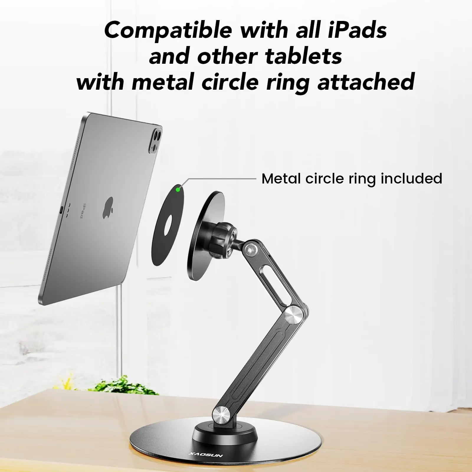 Tablet Magnetic Stand Desktop Stand, Multi-Angle Adjustable Foldable ipad Stand, Metal 360° Swivel, Home Office Accessory, Compa