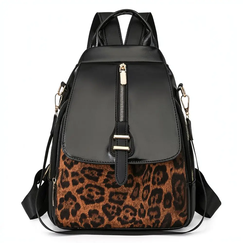 Waterproof Retro Women Backpack Fashion Large Capacity School Bag Casual Travel Rucksack Contrast Color Soft PU Leather Daypack