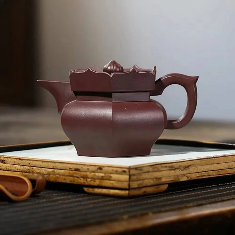 

250ml Yixing Purple Clay Teapot Famous Artists Handmade Monk Hat Pot Deposit Raw Ore Purple Mud Kettle Chinese Zisha Tea Set