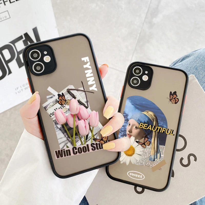 Animal Flower Illustrated Newspaper Phone Case For iPhone 11 12 13 14 Pro Max Mini Xs Max X Xr Iphone 7 8 Plus SE202 Funda Cover