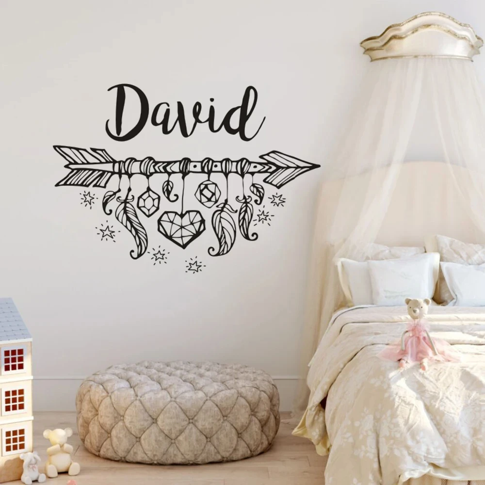 

Bohemian Arrow Vinyl Wall Decal Personalized Kids Name Wall Sticker Boho Arrow With Stras Wallpaper Vinyl Nursery Decor