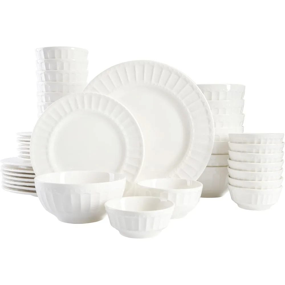 

Buffet porcelain cutlery set, set of 8 (40 pieces), white (embossed)