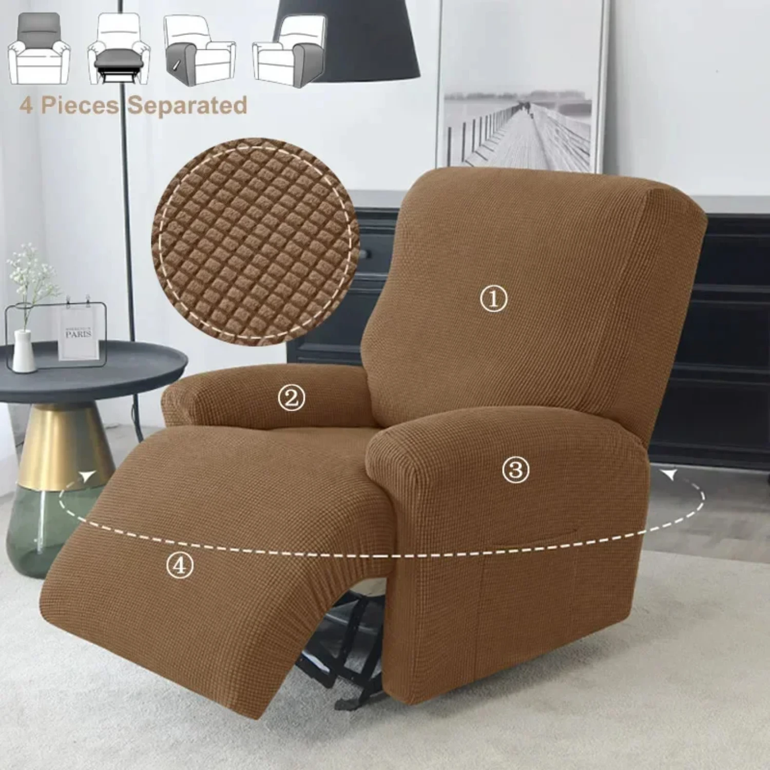 Comfortable and Cozy Polar Fleece Stretch Recliner Chair Cover - Anti-Slip Single Sofa Cover for Living Room - Soft Lazy Boy Arm