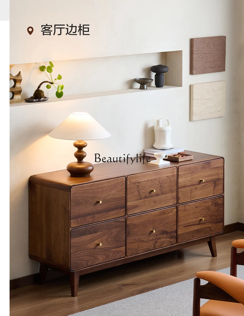 North American black walnut six-chest cabinet, all solid wood storage, bedside cabinet