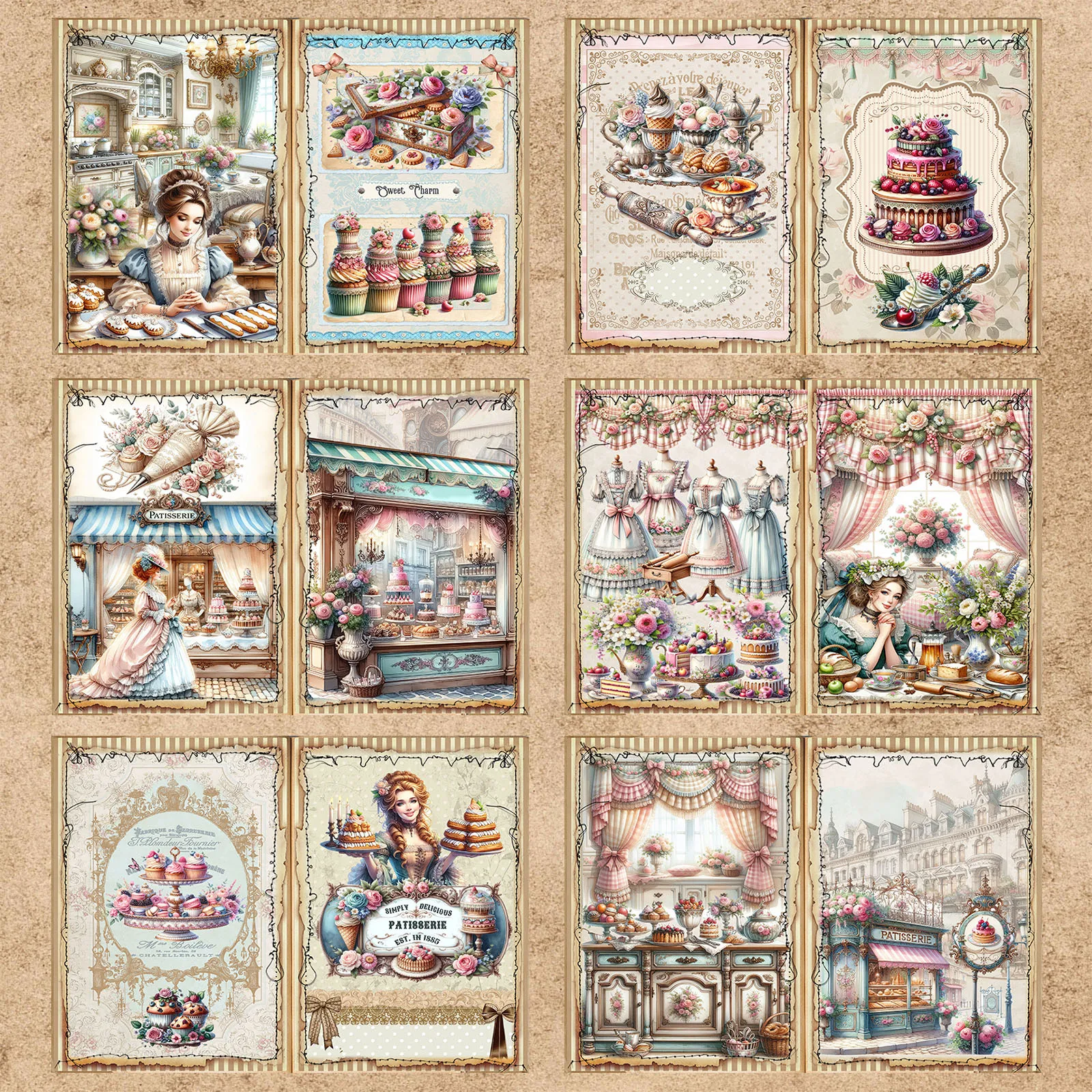 10 Sheets A5 Size Victorian Girls Cake Cooking Cupcakes Background Vintage Grunge Journal Planning Scrapbooking