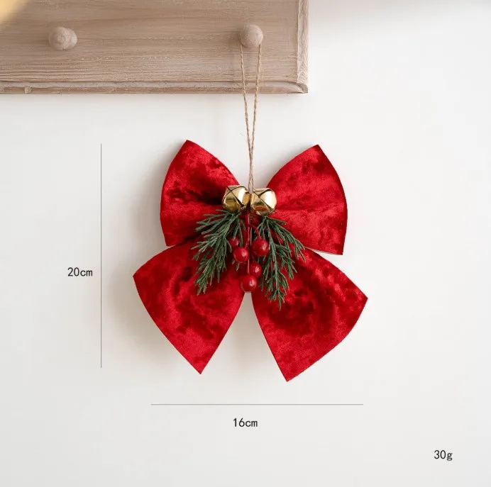 จี้โบว์สไตล์เกาหลี ของประดับตกแต่งคริสต์มาส โบว์กำมะหยี่สีแดง 3 มิติ พร้อมกระดิ่ง ของตกแต่งเทศกาล ของประดับงานปาร์ตี้