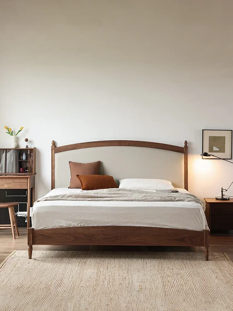 European Vintage Black Walnut Full Solid Wood Bed Nordic Soft Cherry Master Bedding Double