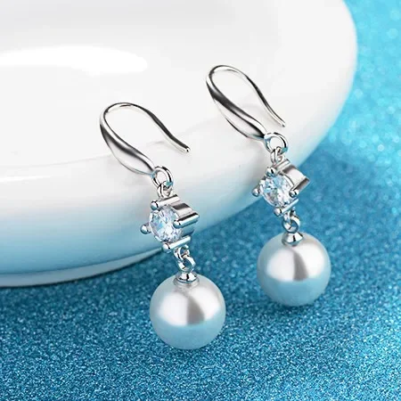Gorgeous Female Earrings 925 Sterling Silver Freshwater Pearl Earrings Zircon Long Tassel Ear Line Women Wedding Jewelry Bijoux