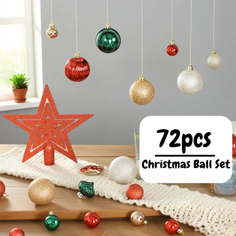 2026 New 72pcs Christmas Balls Tree Top Star Xmas Decorative Hanging Ornaments Party Special shape Christmas Spheres Pendant