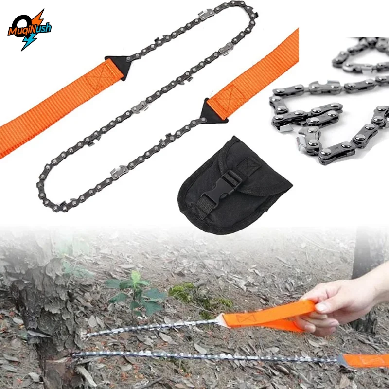 

MuqiNush Portable pocket chain saw with umbrella rope handle long toothed hand outdoor folding chain fast cutting of wood trees