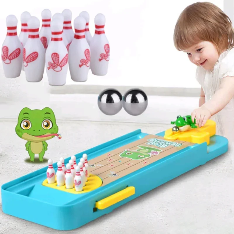 

Cartoon Mini Bowling Set Toy Table Game Frog Bowling Children Toy Party Table Interactive Educational Montessori Kids Sport Game