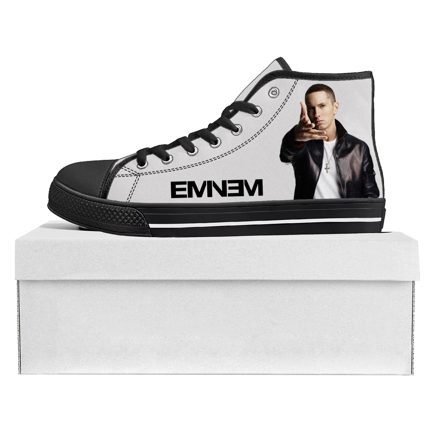 Eminem Hip Hop Rapper Music Popular High Top High Quality Sneakers Mens Womens Teenager Canvas Sneaker Couple Shoes Custom Shoe