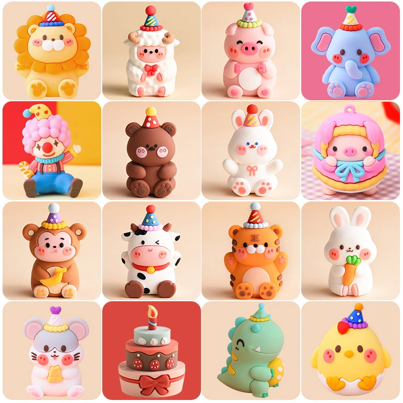 Home Decor Statues Cute Soft Rubber Forest Animals Dinosaurs Bear Rabbit Lion Circus Clown Kawaii Decoration Figurines Miniature