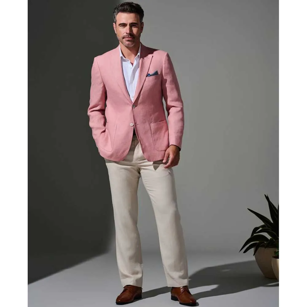 

New Arrival Suits for Men Notch Lapel Two Piece Pink Jacket Beige Pants Male Clothing Slim Fit Business Gentleman Blazer Sets