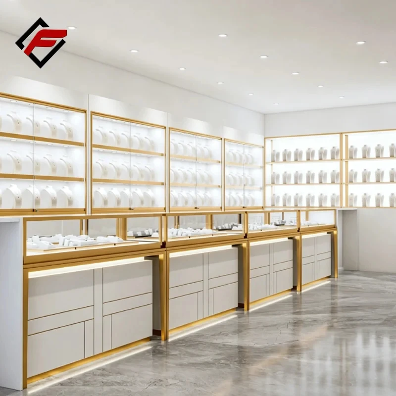 custom.Customized Simple Design Jewelry Display Showcase High End Minimalist Jewellery Counter Boutique Shop Design