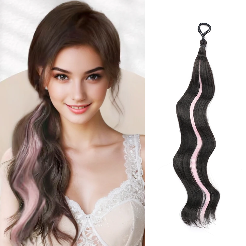 

Wavy Braided Ponytail With Rubber Band Synthetic Ponytail Hairpiece With Pink Blue Hair Ponytail For Women Girls
