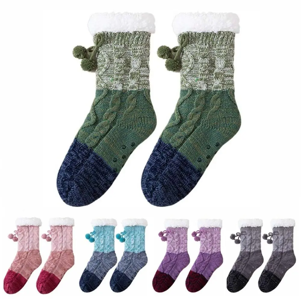 Mode Patchwork Dicke Thermische Socken Anti Slip Warme Plüsch Boden Socken Gestrickte Strumpfwaren Winter Streifen Socken Geschenke