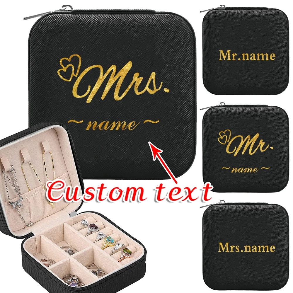 Customized Name Leather Black Jewelry Box Large Capacity Necklace Earring Box Travel Storage Jewelry Box Fashion Pattern