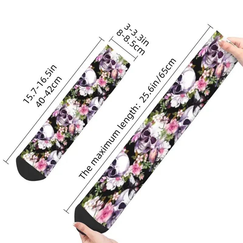 Y2K floral skulls pattern men women crew unisex cool 3D printing dress socks