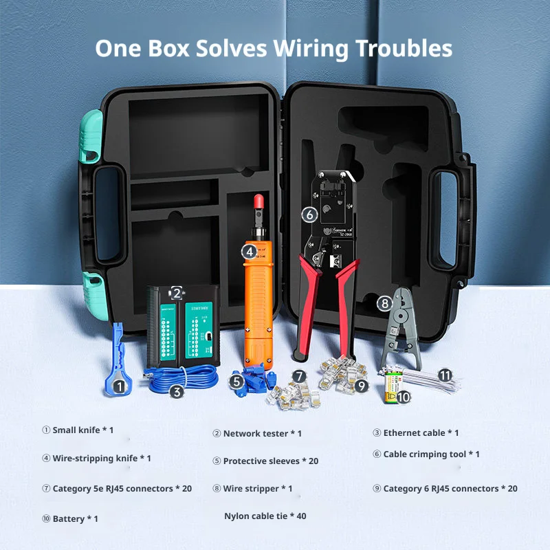 SAMZHE 11 in 1 Network Tool Kit, Professional Portable Ethernet Computer Maintenance LAN Cable Tester Crimper Cutter Repair Tool