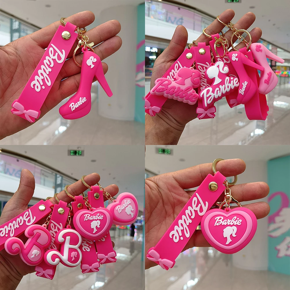 Anime Cute Barbie Pink Letter Keychain Kawaii Cartoon Y2k Love Coin Purse Anime Car Key Pendant Girl Heart Gift Wholesale