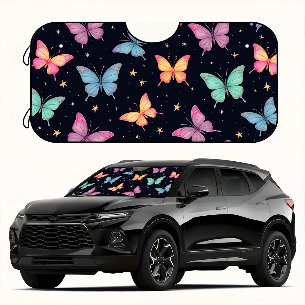 

1 шт., складной автомобильный солнцезащитный козырек с неоновым принтом бабочки, передняя крышка блокировки лучей, снижение тепла, сохранение прохладу автомобиля, автоаксессуар для внедорожника