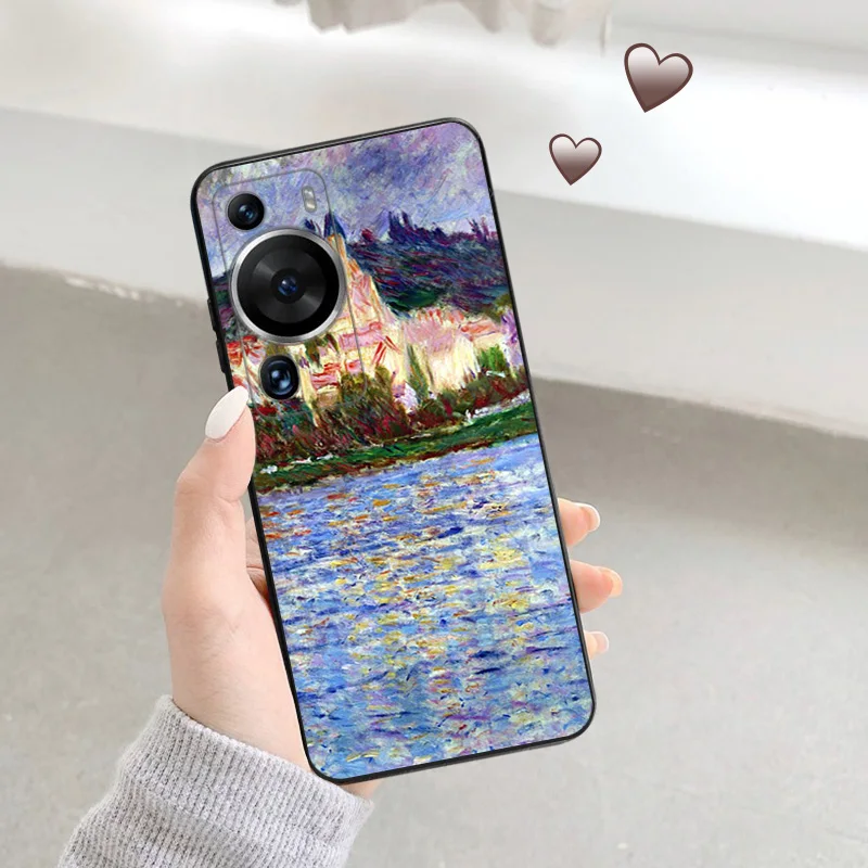 Silicone Black Phone Case for Motorola G200 5G G30 G31 One Fusion Claude Monet oil Art Huawei P40 P30 P20 P Smart iphone6 Cover