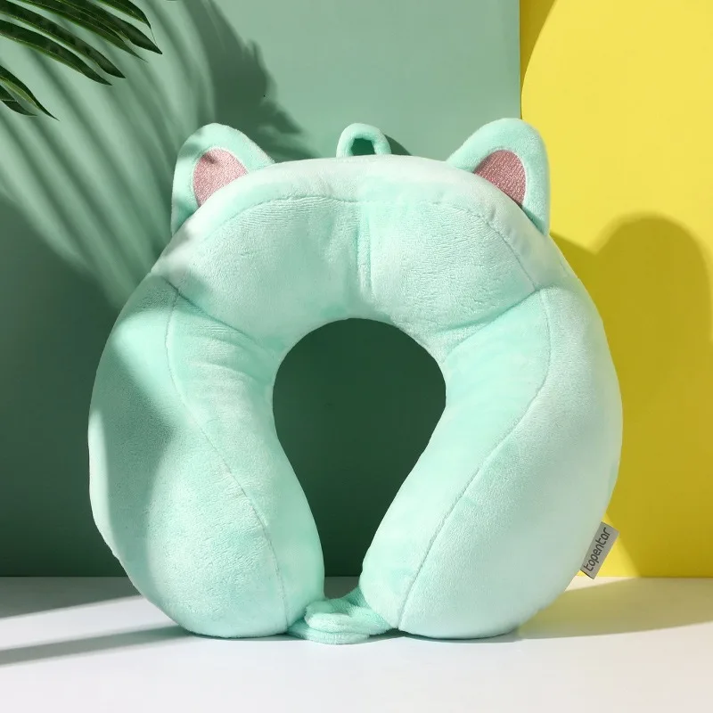 Cat Ear U Shaped Neck Pillow Cartoon Design for Office Travel Airplane Cervical Support