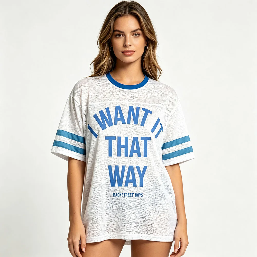 Backstreet Boys I Want It That Way Mesh Football Jersey Unisex Oversized Short Sleeve Vintage Band Tee