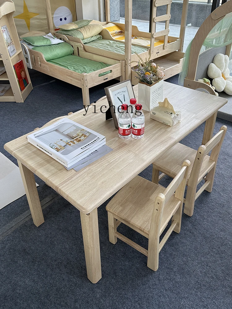 Tables et chaises pour enfants de la maternelle, palette en bois de caoutchouc, soins pour bébés, table d'étude de lecture en bois massif XL