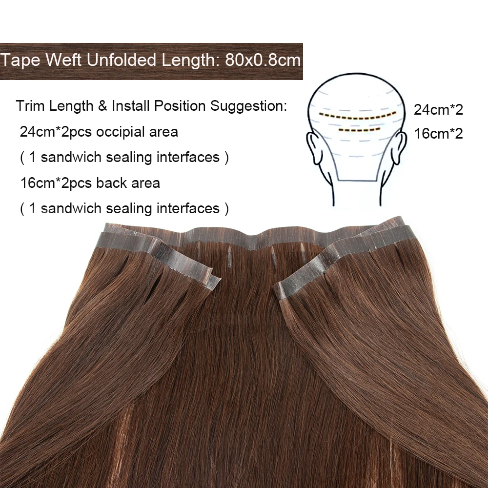 Invisible PU Skin Long Flat Weft Invisible Tape Bundles Human Hair 80cm PU Skin Weft Hair Extension No-Glue Tape On Hair