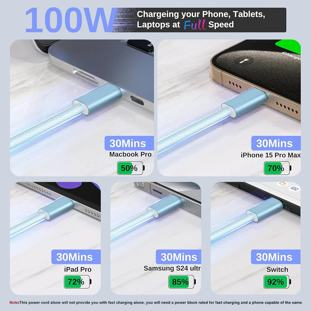 USB C to USB C Cable Data 100W PD 3.0 5A Fast Charging Cable For iPhone 17 16 15 For iPad Pro For MacBook Pro / Air