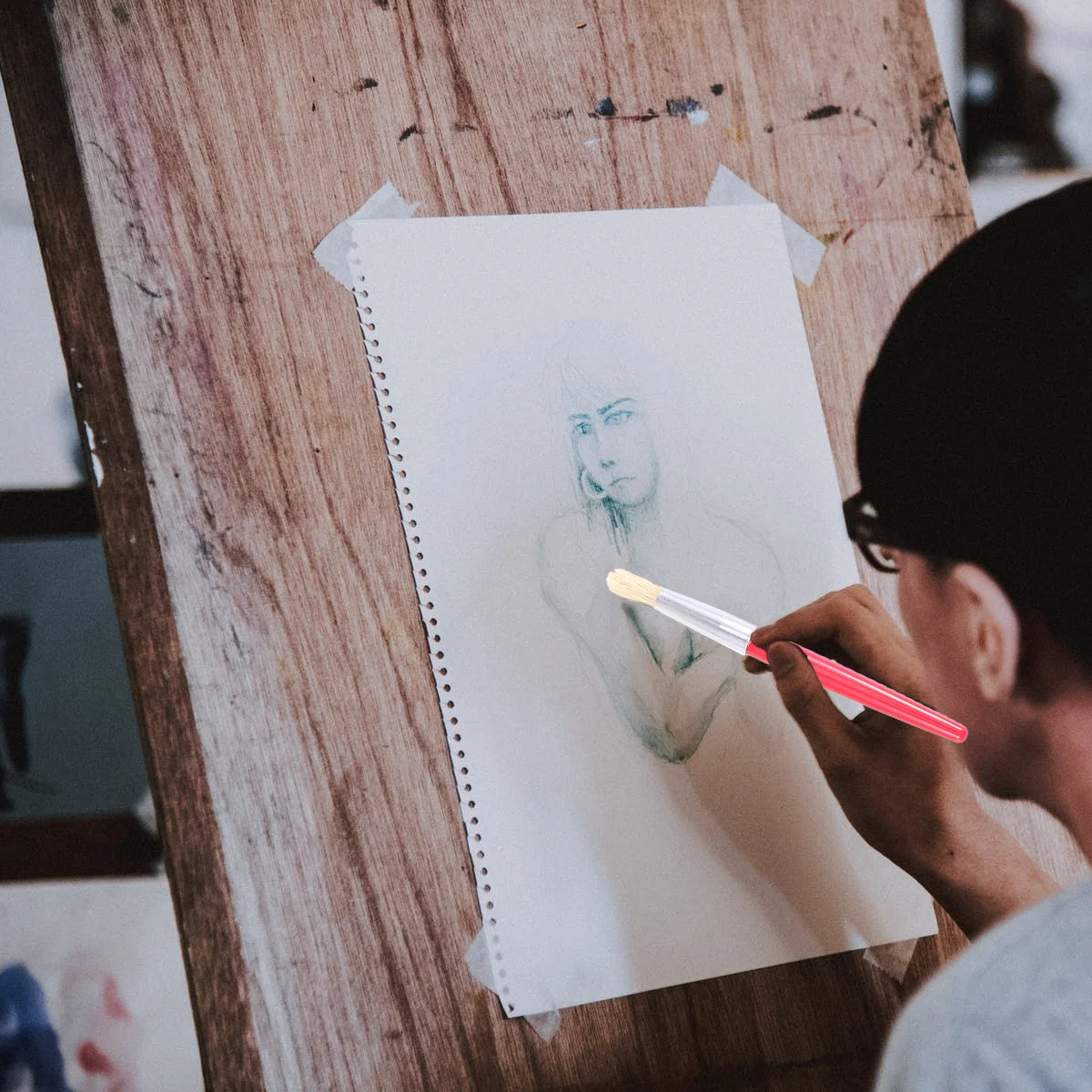 

8Pcs Bristle Paintbrush Set Professional Acrylic Watercolor Oil Brushes for Beginners Students Artists Drawing