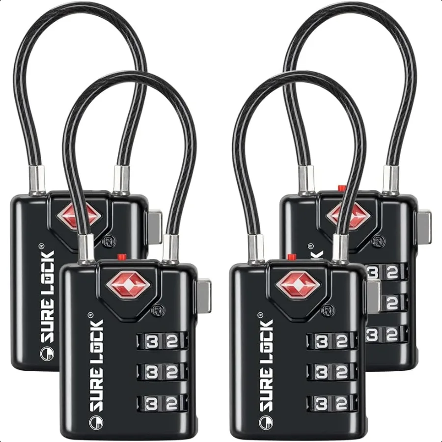 

TSA Compatible Travel Lage Locks Inspection Indicator Easy Read Dials TSA Appd with Zinc Alloy Black 4 Pack