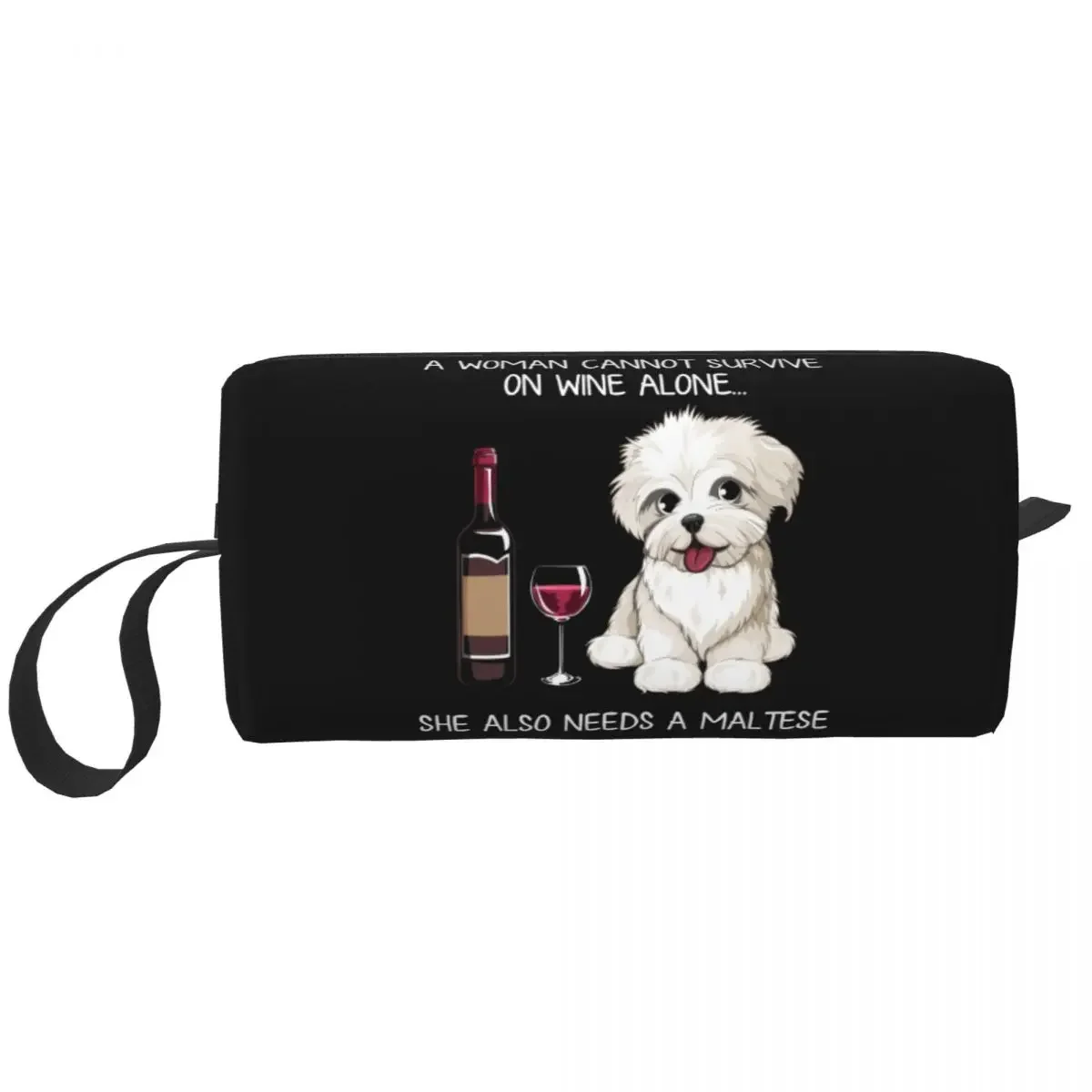 Maltese And Wine Dog Travel Cosmetic Bag for Women Pet Puppy Lover Makeup Toiletry Organizer Ladies Beauty Storage Bags Dopp Kit