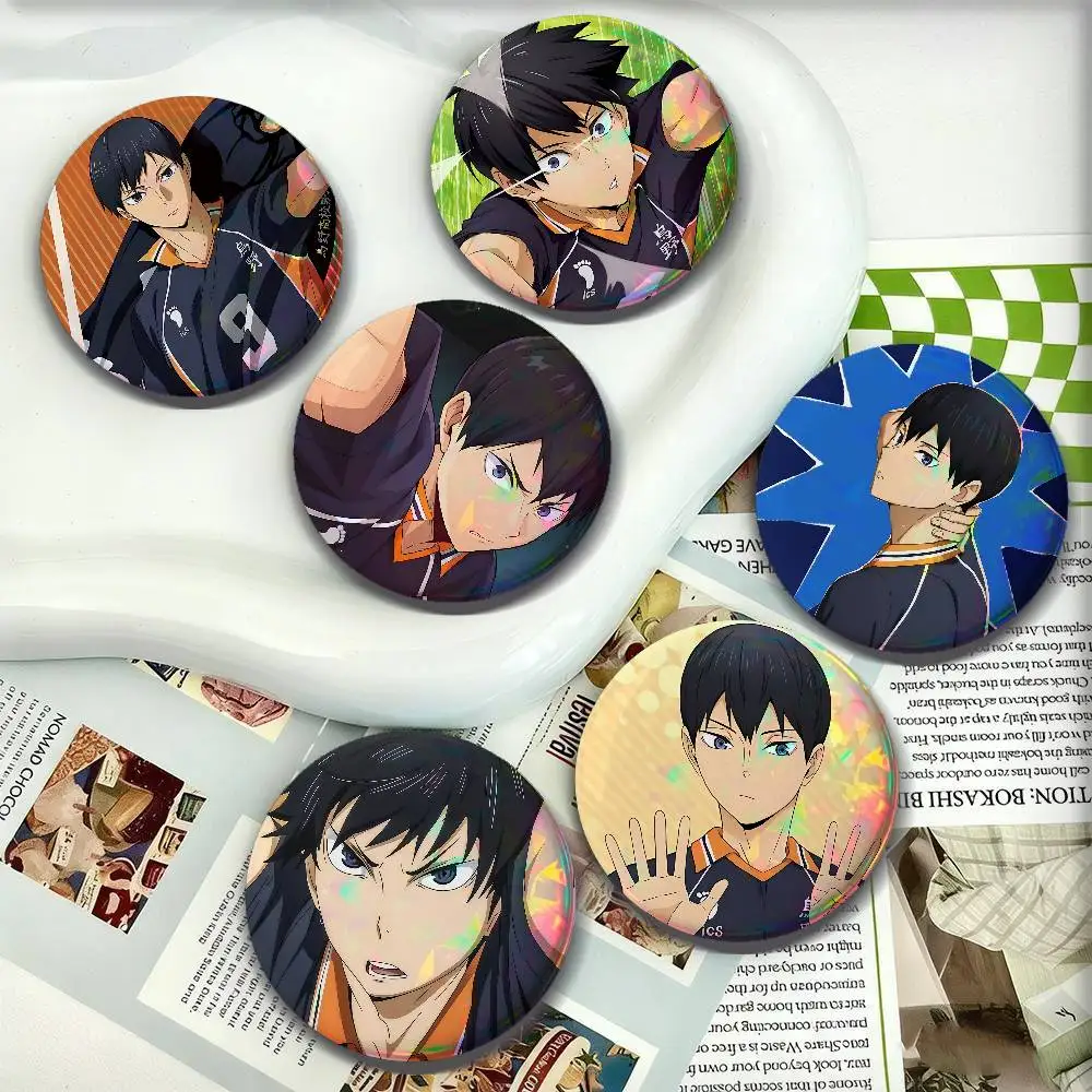 Anime Tobio Kageyama For Badge Personalized Custom Laser Reflective Badge Hologram Metal Enamel Pin Brooch Souvenir Gift