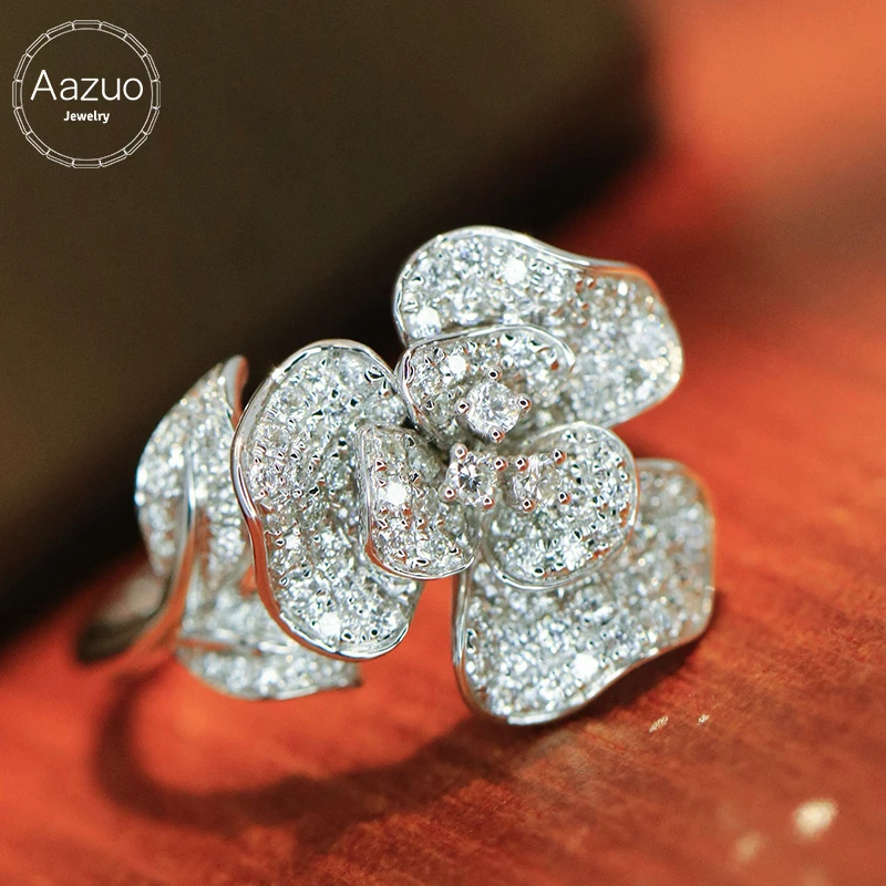 

Aazuo 18K White Gold Fairy Flower Engagement Ring with Real Diamonds Elegant Banquet Party Jewelry for Women And Girls