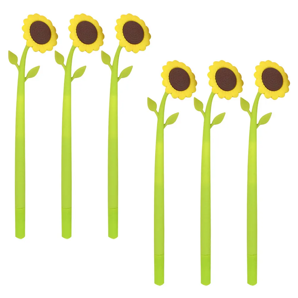 

6 шт., набор гелевых ручек с подсолнухом, силиконовые милые ручки для письма, гладкие чернила, товары для студентов, очаровательные ручки с нейтральными чернилами