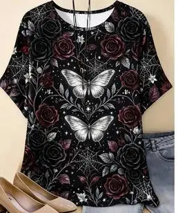 Women Cardinal Red Bird Floral Branch Print T‑Shirt Wild Berry Flower O‑Neck Short Sleeve Casual Tops