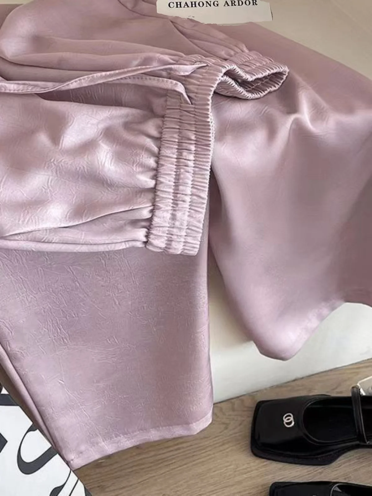 High Waist Wide Leg Pants Women's Summer Satin Straight Thin New National Style Casual Trousers Long Pants Other Materials