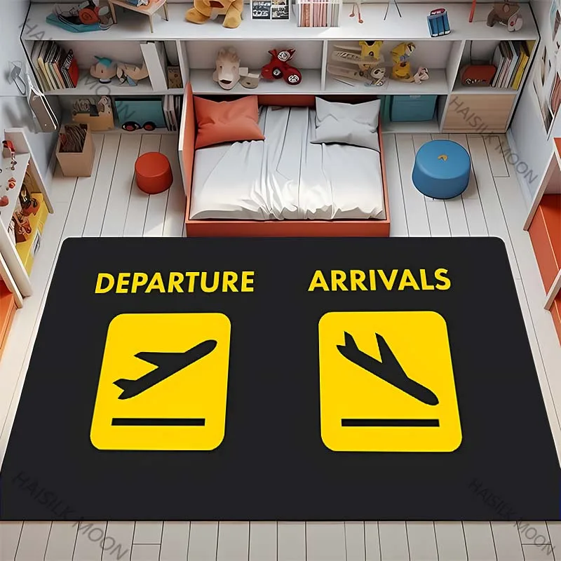 3D HD Aviation Theme Airplane Runway Printed Carpet! Anti-slip Sound Insulation, Living Room Bedroom Entrance Door Mat Sofa Rugs