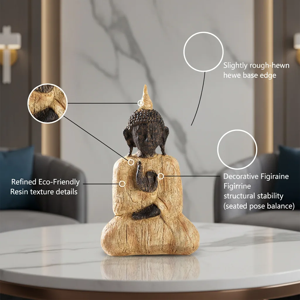 Southeast Asian Buddha Statue Wood Effect Resin Figurine Zen Style Decor for Living Room Entryway Buddha Statue