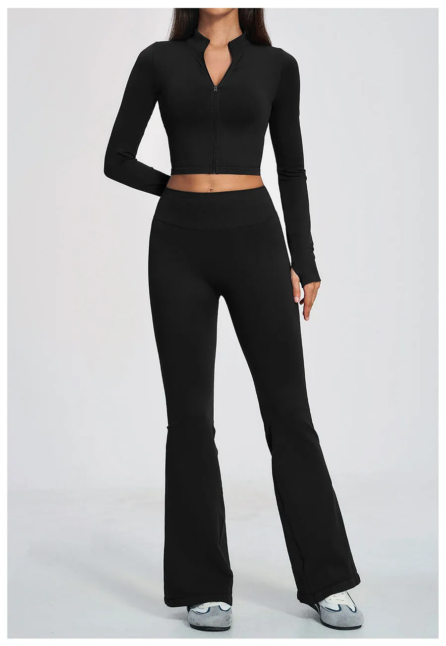 Neues 2-teiliges Yoga-Set, nahtloses Sportoutfit, Damen-Trainingsanzug, Lauf- und Workout-Kleidung, langärmelig, mit Reißverschluss, Sportbekleidung – Detail 26