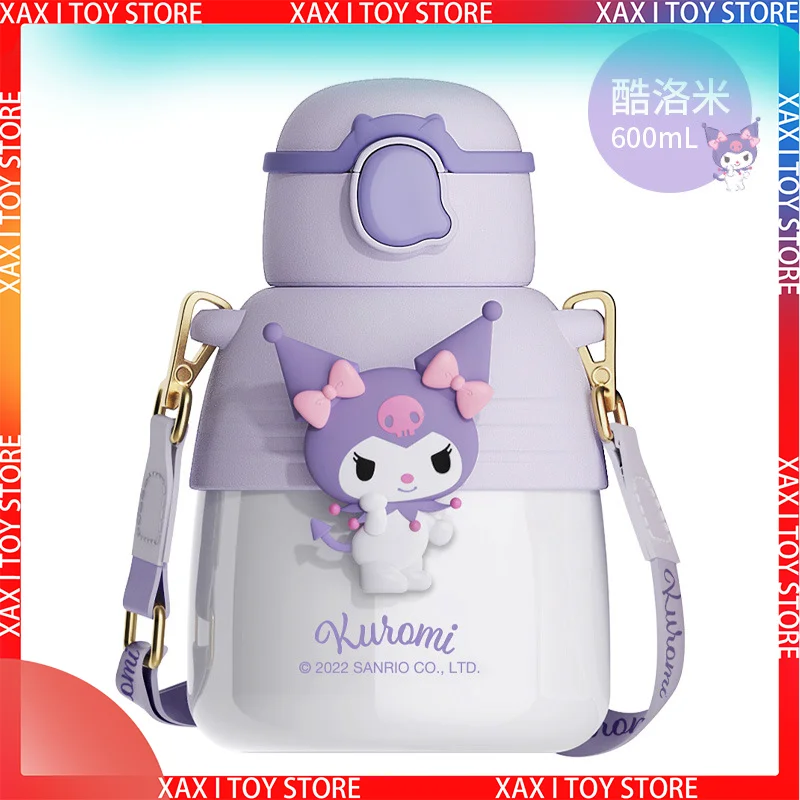 

New Sanrio Children's Thermal Cup Kuromi Cinnamoroll My Melody Student Straw Water Cup Cute Girl Kettle For Kids Birthday Gifts