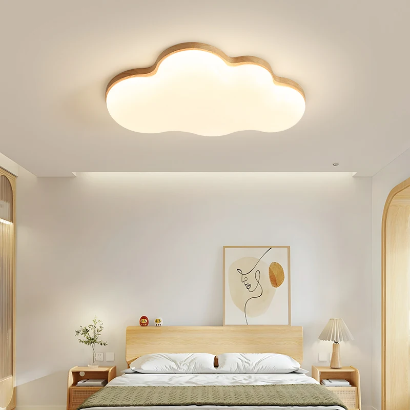 Luz de techo de nube nórdica para habitación de niños, protección ocular cálida, lámpara de techo para dormitorio, sala de estudio, lámpara artística de madera de dibujos animados