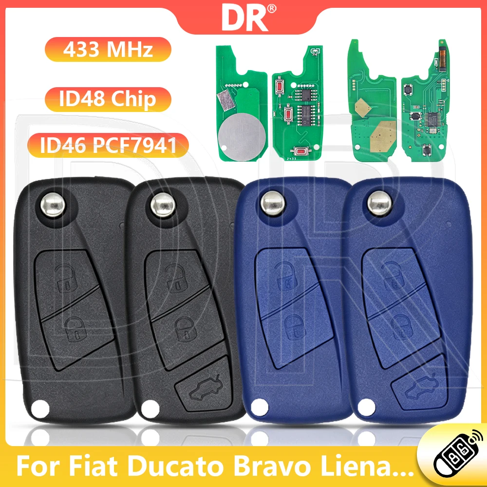 DR3 433MHz ID46 PCF7941 PCF7961 ID48 Chip SIP22 Car Remote Key For Fiat 500 Ducato Bravo Liena Panda Idea Stilo Punto Evo Qubo