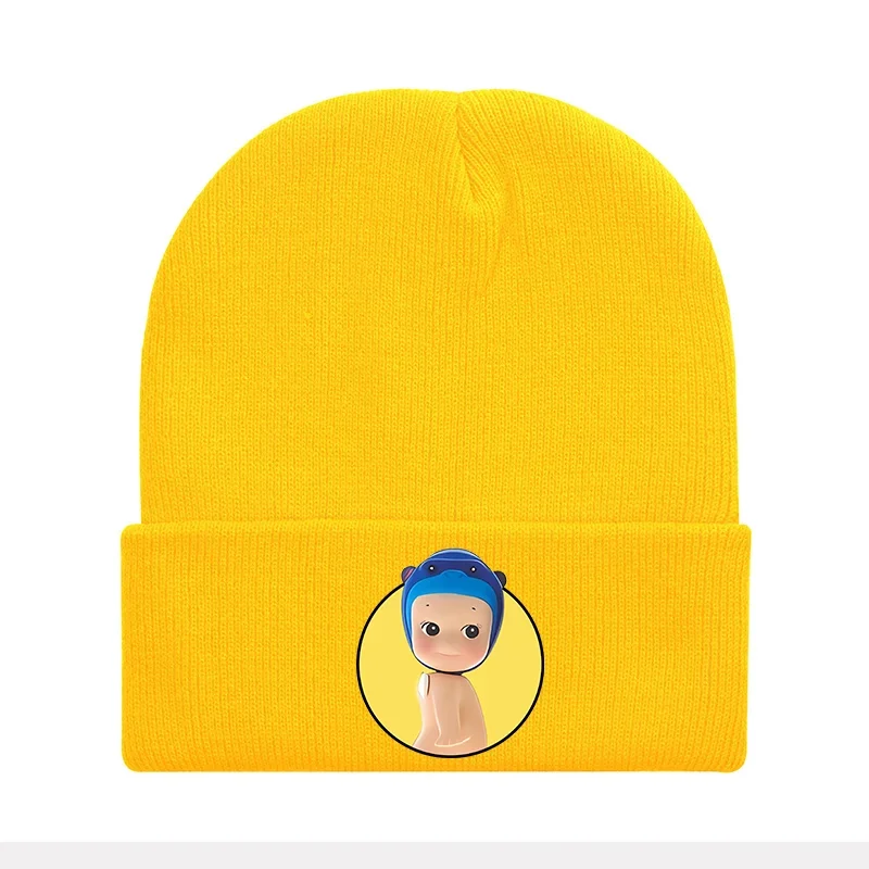 Sonny Angel Baby Knitted Hat Children Outdoor Riding Casual Brimless Cap Winter Warm Beanie Letter Cartoon Wool Bonnet Kids Gift