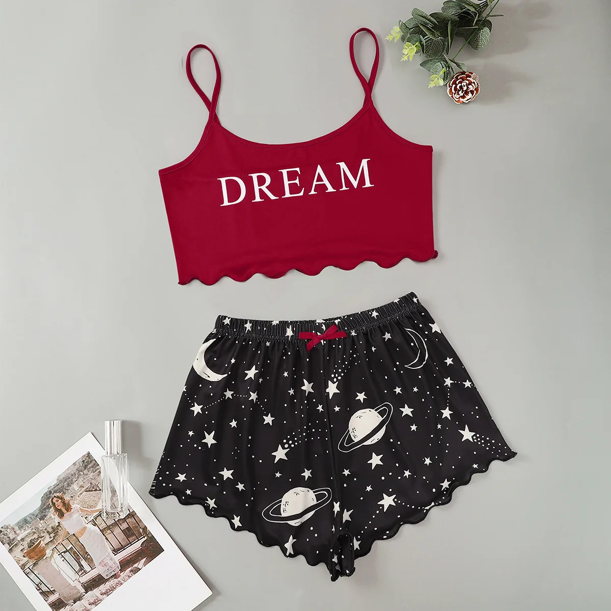 Summer Sleepwear Women Sexy Lingerie Pajama Set Moon Stars Letter Printed Sleeveless Crop Tops with Shorts Pyjamas Sets